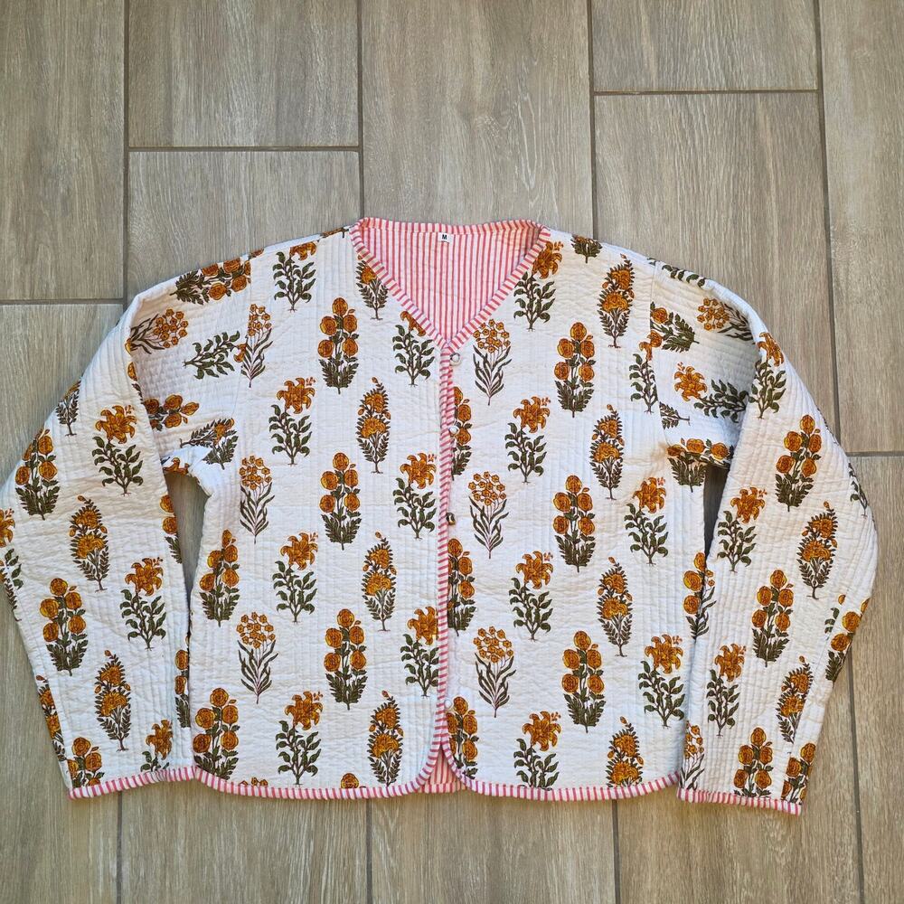 Handmade Quilted Cotton Floral Jacket Boho Kantha Style Women’s M